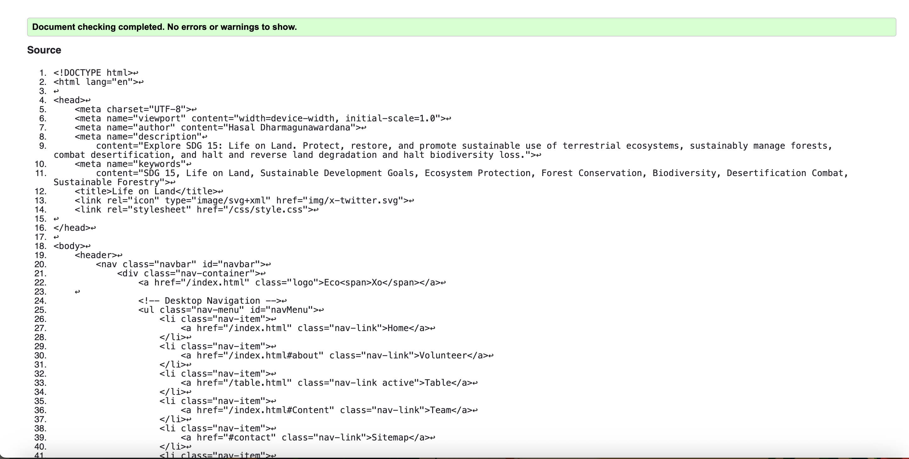 Table Page Validation Snapshot