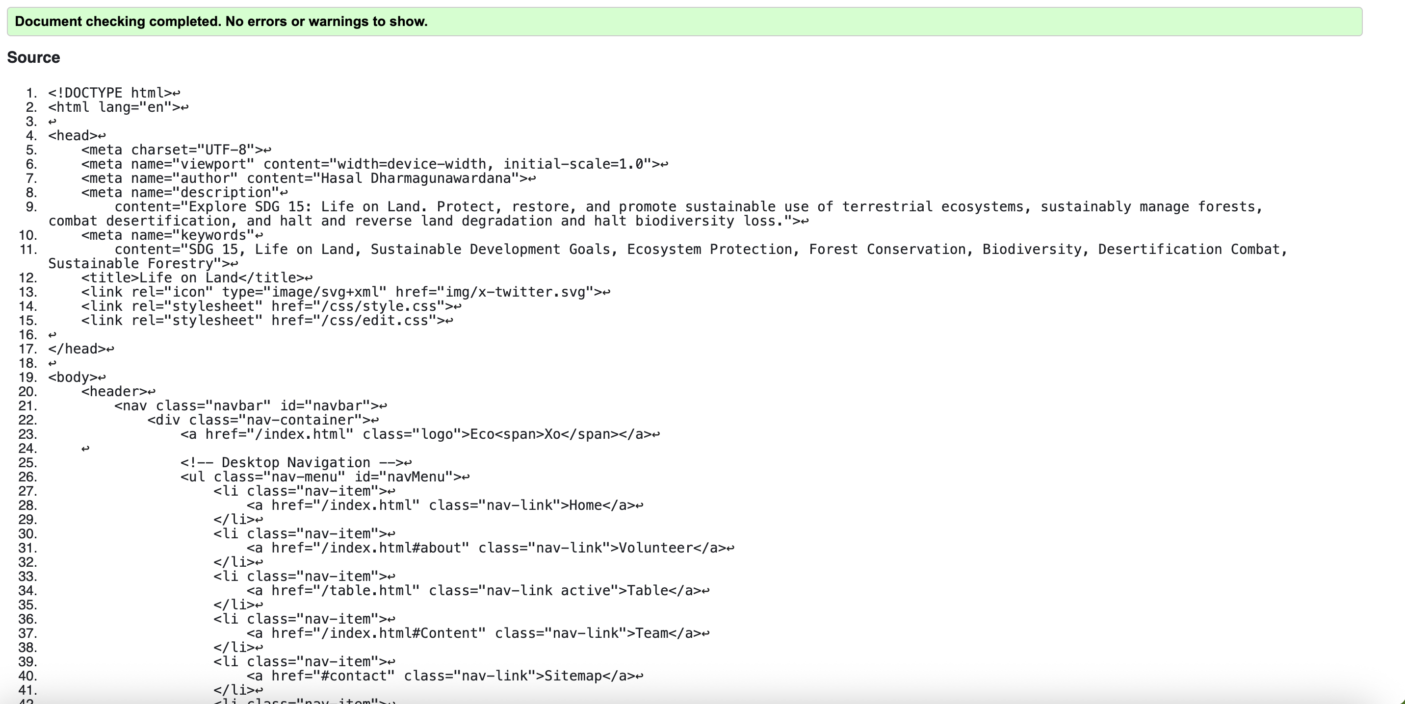 Template Page Validation Snapshot