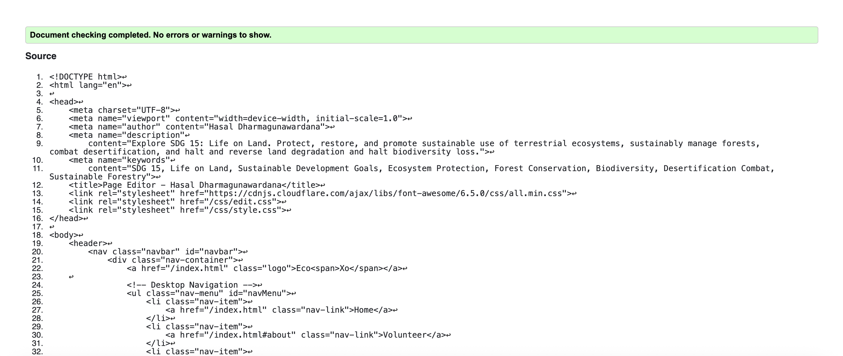 Content Page Validation Snapshot
